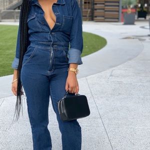 PLT DENIM LONG-SLEEVE JUMPSUIT
